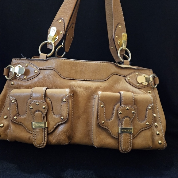 Michael Kors Tan/Cognac Brown Leather Astor Studded Shoulder Bag - Picture 3 of 16